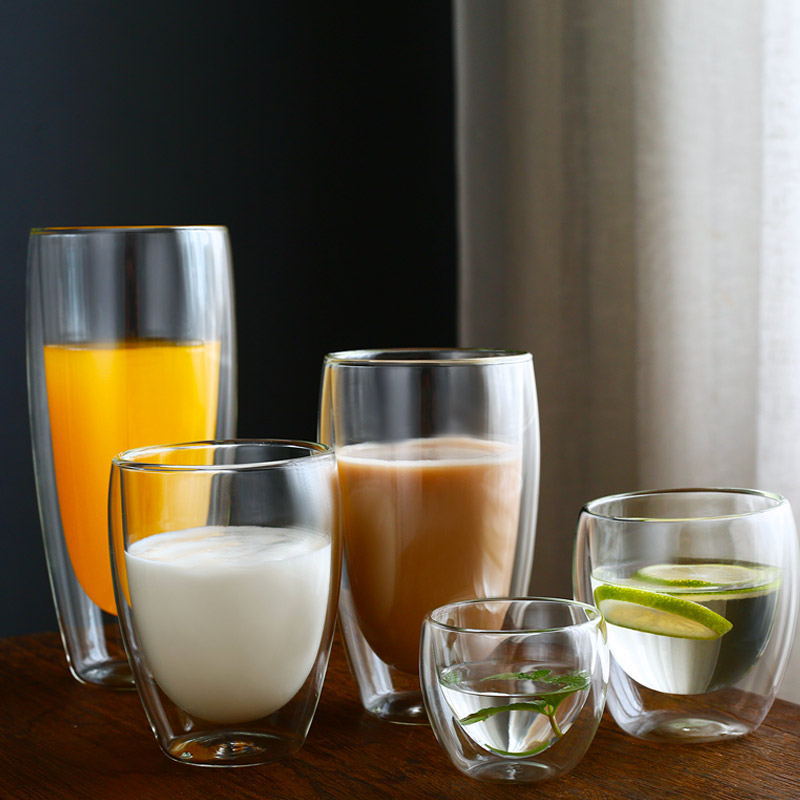 Free Sample Handmade High Double Wall Insulated clear Coffee Mug Glass