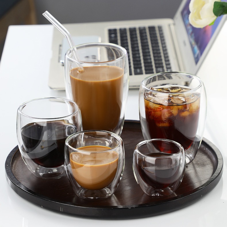 Free Sample Handmade High Double Wall Insulated clear Coffee Mug Glass