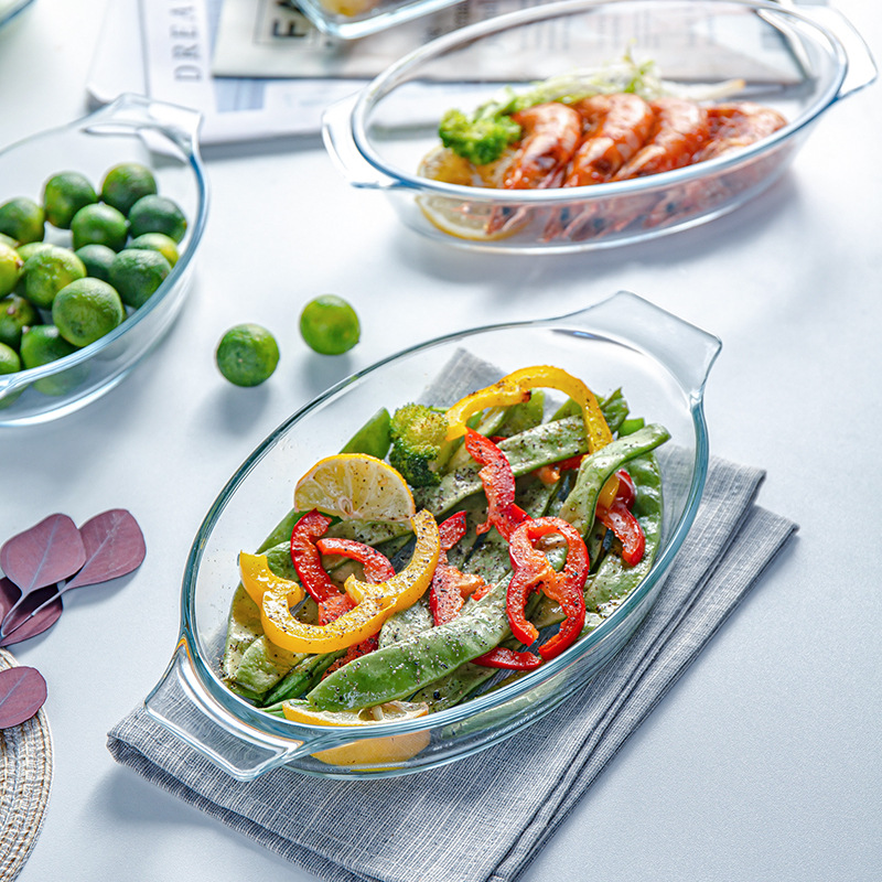 Microwave and Oven Safe High Borosilicate Oval Glass Plate Baking Pan Set Premium Dish for Home Baking & Cooking