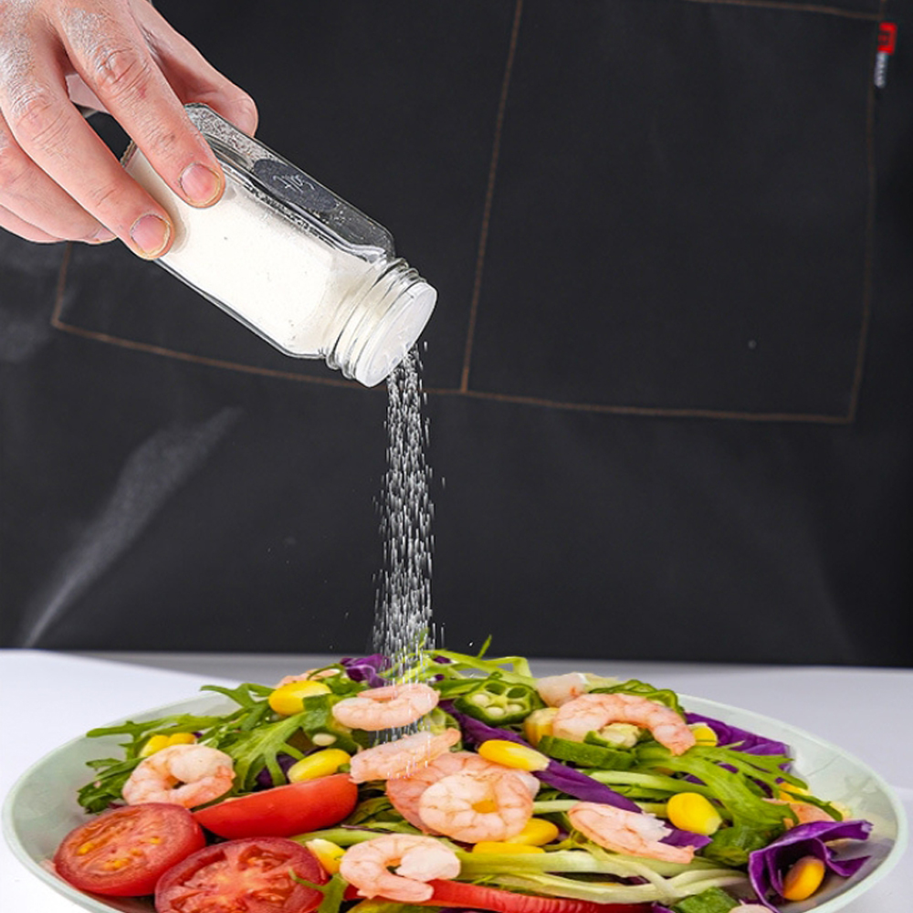 Glass Spice Jars with Bamboo Lids Spice Containers Steel Funnel, Empty Square Seasoning Organizer for Spice Rack, Cabinet, Drawer