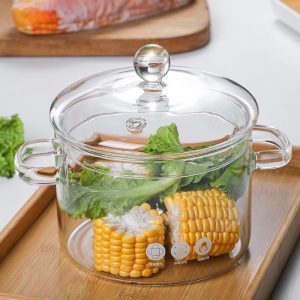 Clear Glass Simmer Pot with Lid & Strainer | Heat-Resistant Borosilicate Glass Pot for Pasta, Soup, Baby Food & Milk | Electric Simmer Tool for Home Fragrance | Anti-Scald Handles