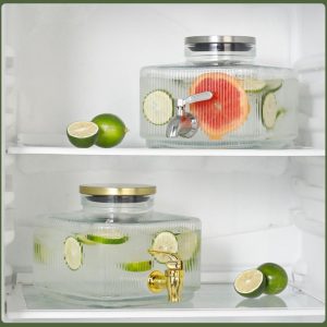 Glass Drink Dispenser for Fridge - 100% Leakproof Spigot - Punch Bowl Beverage Dispenser for Parties, Water Dispenser Countertop