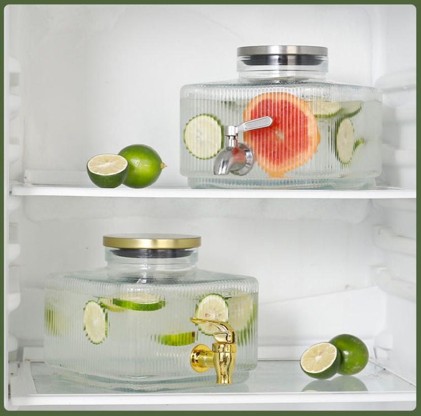 Glass Drink Dispenser for Fridge - 100% Leakproof Spigot - Punch Bowl Beverage Dispenser for Parties, Water Dispenser Countertop