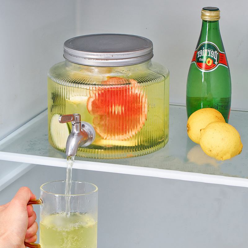 Glass Drink Dispenser for Fridge - 100% Leakproof Spigot - Punch Bowl Beverage Dispenser for Parties, Water Dispenser Countertop