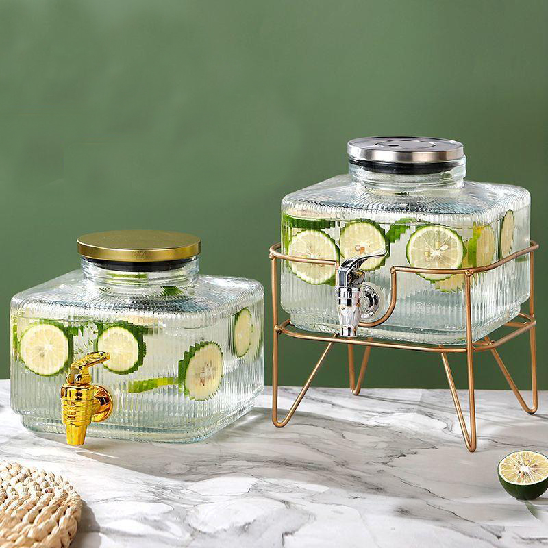 Glass Drink Dispenser for Fridge - 100% Leakproof Spigot - Punch Bowl Beverage Dispenser for Parties, Water Dispenser Countertop