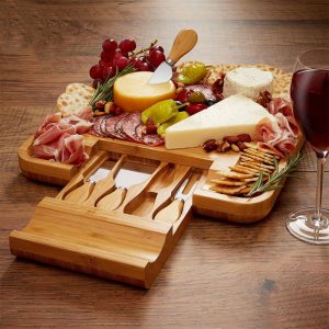 Leaf and Grain Charcuterie Board Set - Premium Bamboo Cheese Board – Perfect Charcuterie Boards Accessories for Bridal Shower Gifts, Wedding Gifts & Housewarming – Elegant Cheese Platter (Natural)