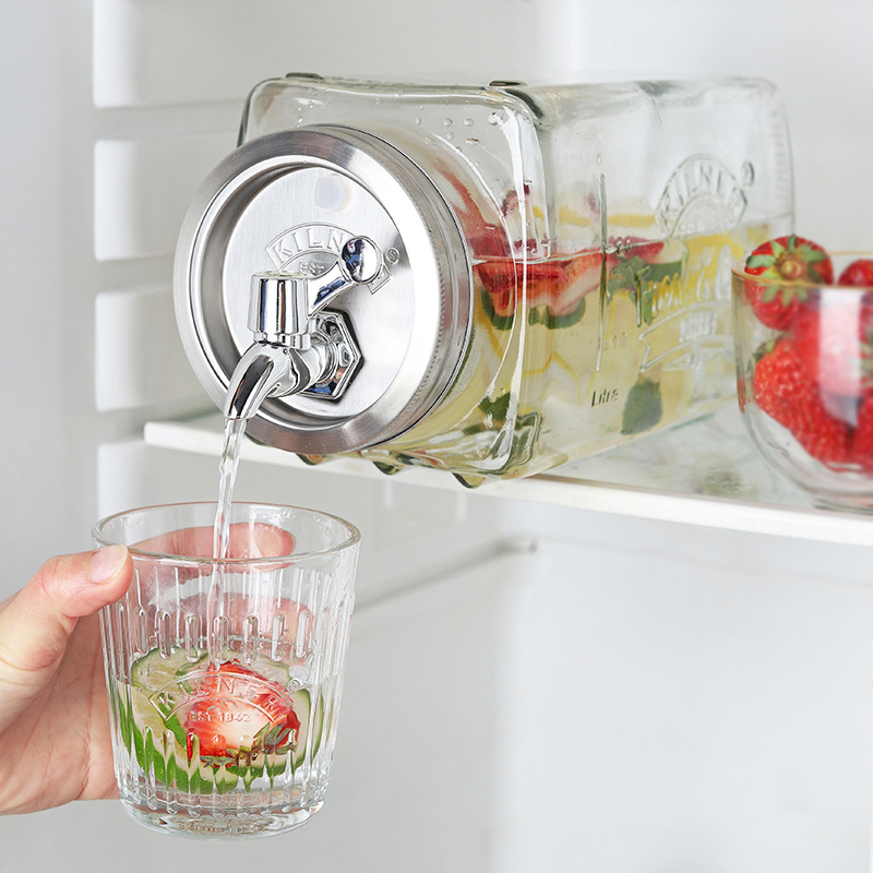 Glass Drink Dispenser for Fridge - 100% Leakproof Spigot - Punch Bowl Beverage Dispenser for Parties, Water Dispenser Countertop