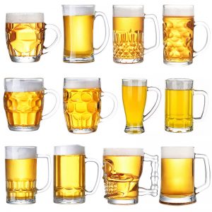 Glass Mugs With Handle, Beer Glasses For Freezer, Beer Drinking Glasses, Traditional Stein For Bar, Alcohol, Beverages,Coffee, Teas