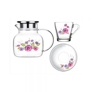 glass teapot and cups