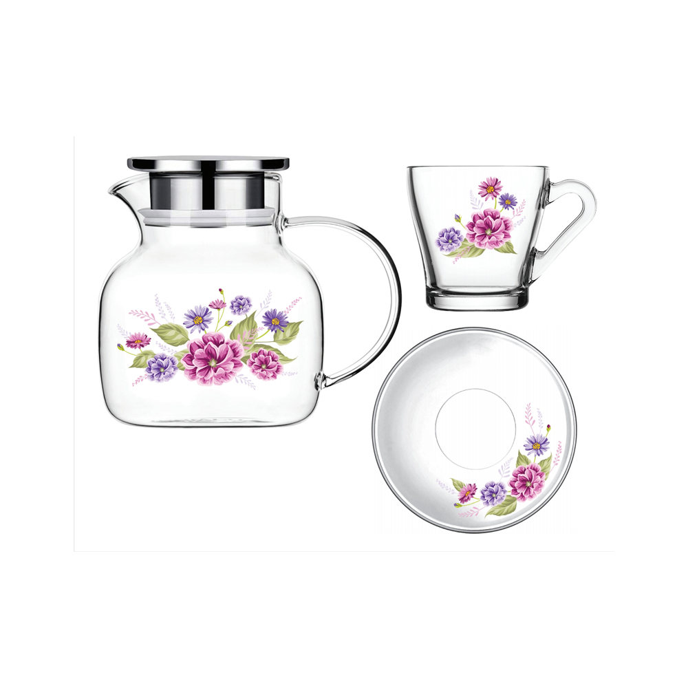 glass teapot and cups