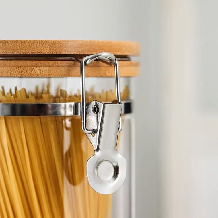 Wholesale Airtight Metal Gold Clip Jar Glass Canister with Bamboo Lid