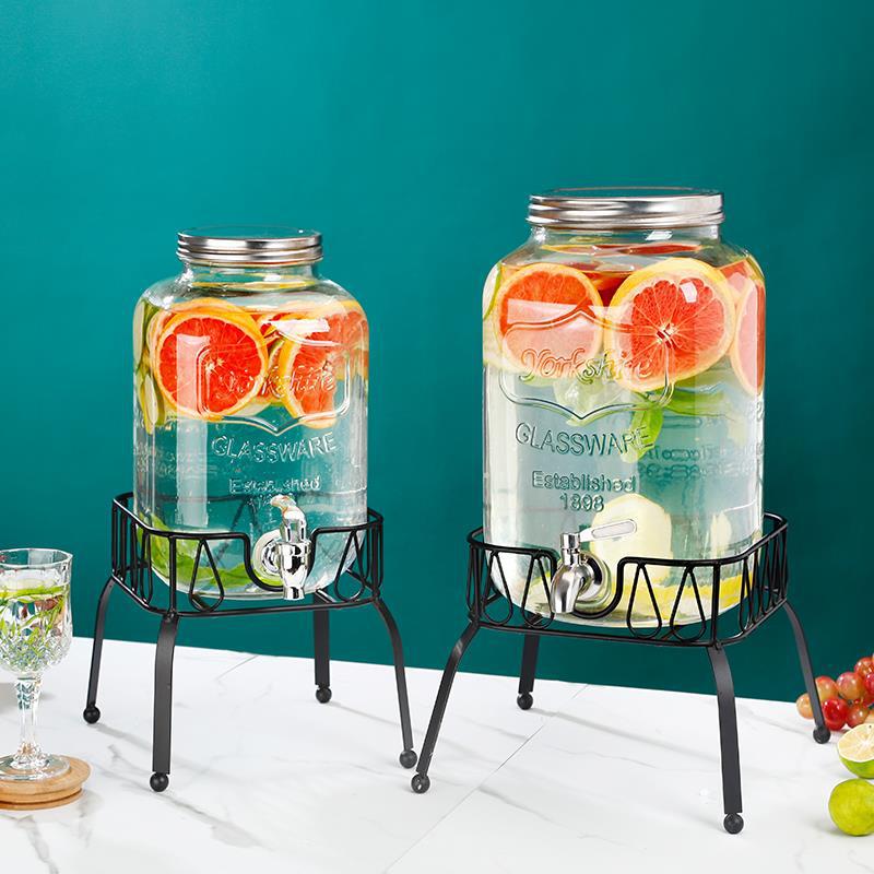 Glass Drink Dispenser, with Leak-Proof Spigot, Clear Mason Jar, Beverage Storage for Fridge, for Water, Iced Tea, Sangria, Lemonade