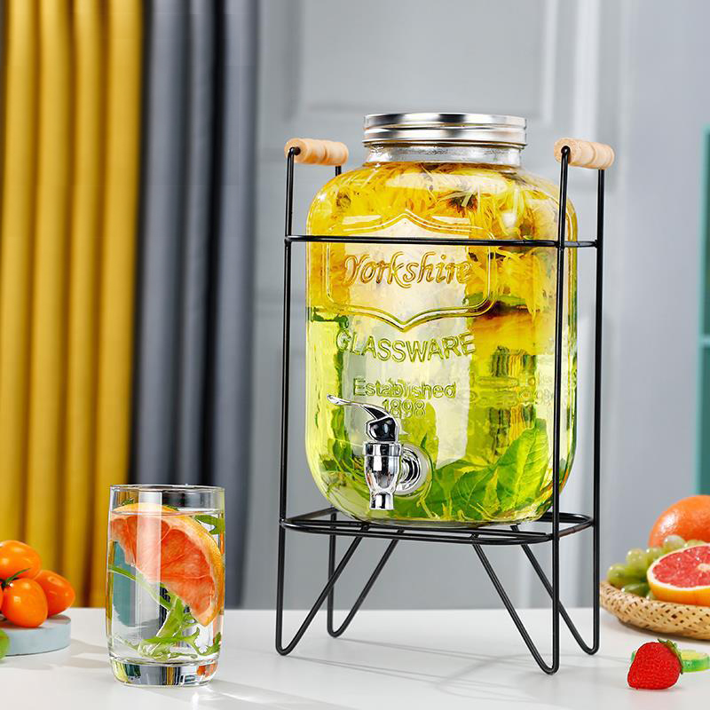 Glass Drink Dispenser, with Leak-Proof Spigot, Clear Mason Jar, Beverage Storage for Fridge, for Water, Iced Tea, Sangria, Lemonade