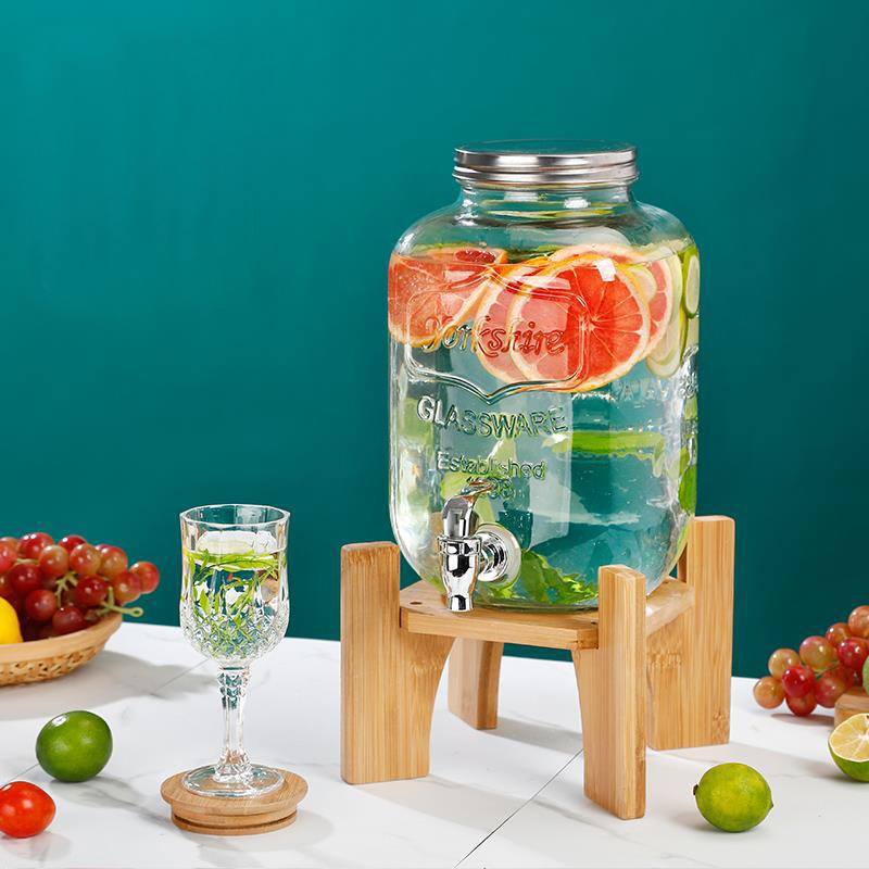 Glass Drink Dispenser, with Leak-Proof Spigot, Clear Mason Jar, Beverage Storage for Fridge, for Water, Iced Tea, Sangria, Lemonade