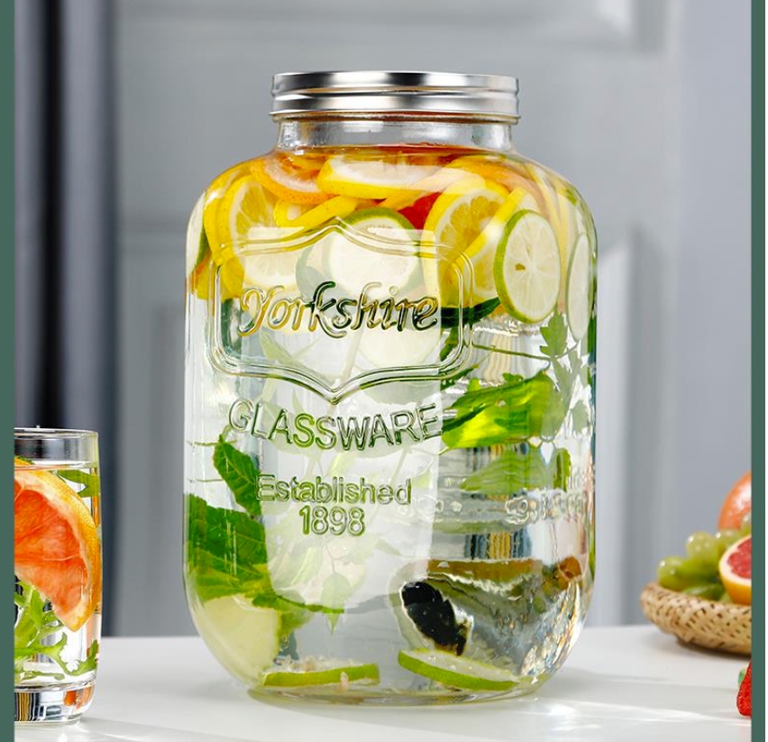 Glass Drink Dispenser, with Leak-Proof Spigot, Clear Mason Jar, Beverage Storage for Fridge, for Water, Iced Tea, Sangria, Lemonade