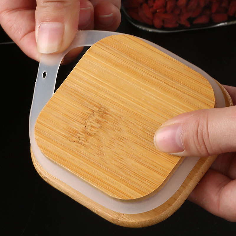 Airtight Wooden Lids Glass Canister HighBorosilicate Square Glass Jars for Bulk Cereals