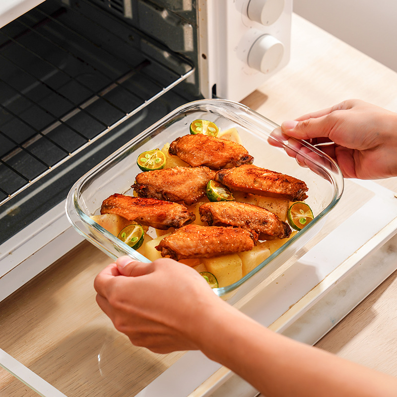 Microwave and Oven Safe High Borosilicate Glass Plate Square Baking Pan Set Premium Dish for Home Baking & Cooking