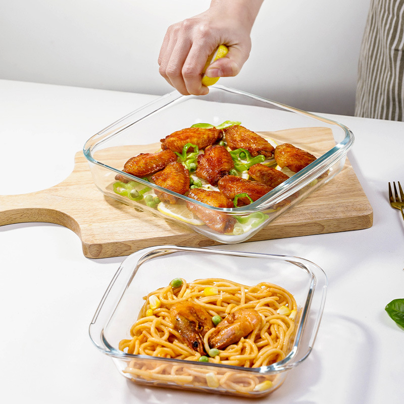 Microwave and Oven Safe High Borosilicate Glass Plate Square Baking Pan Set Premium Dish for Home Baking & Cooking