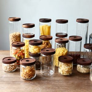 Acacia Wood Storage Round Glass Food Jar Glass Food Storage Grade Storage Jar