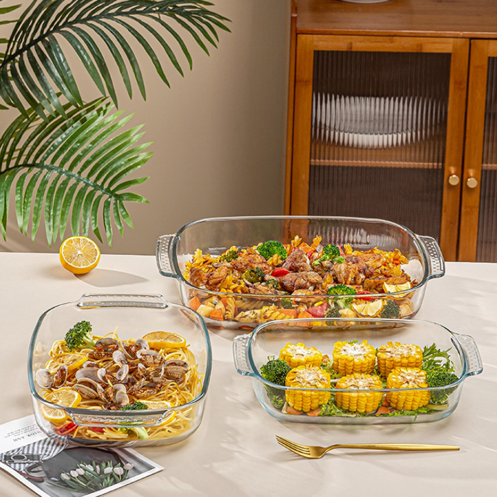Fridge-to-Oven new design clear glass oven bake glass baking pan