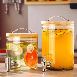 Glass Drink Dispenser with Stand, Cold Beverage Dispensers-Large Drink Dispensers For Parties,Bars,Restaurants